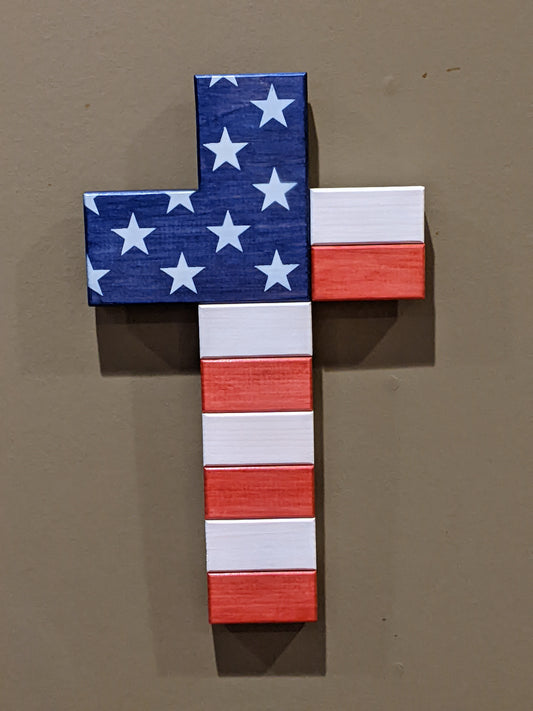 Wooden American Flag Cross